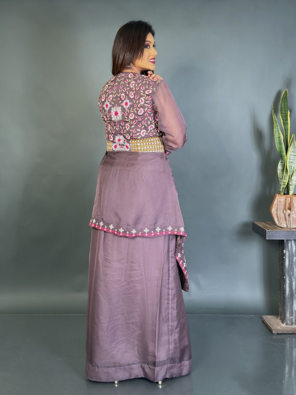 Designer Onion Pink Organza 3-Piece Set for Party Wear - Image 4