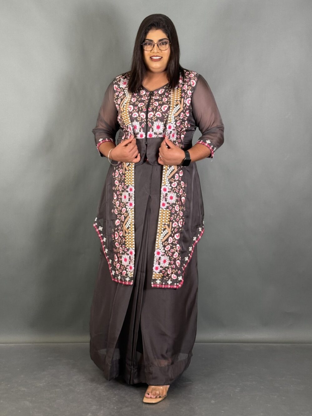 Steel Radiance Plus Size Embroidered Organza Set - Image 2