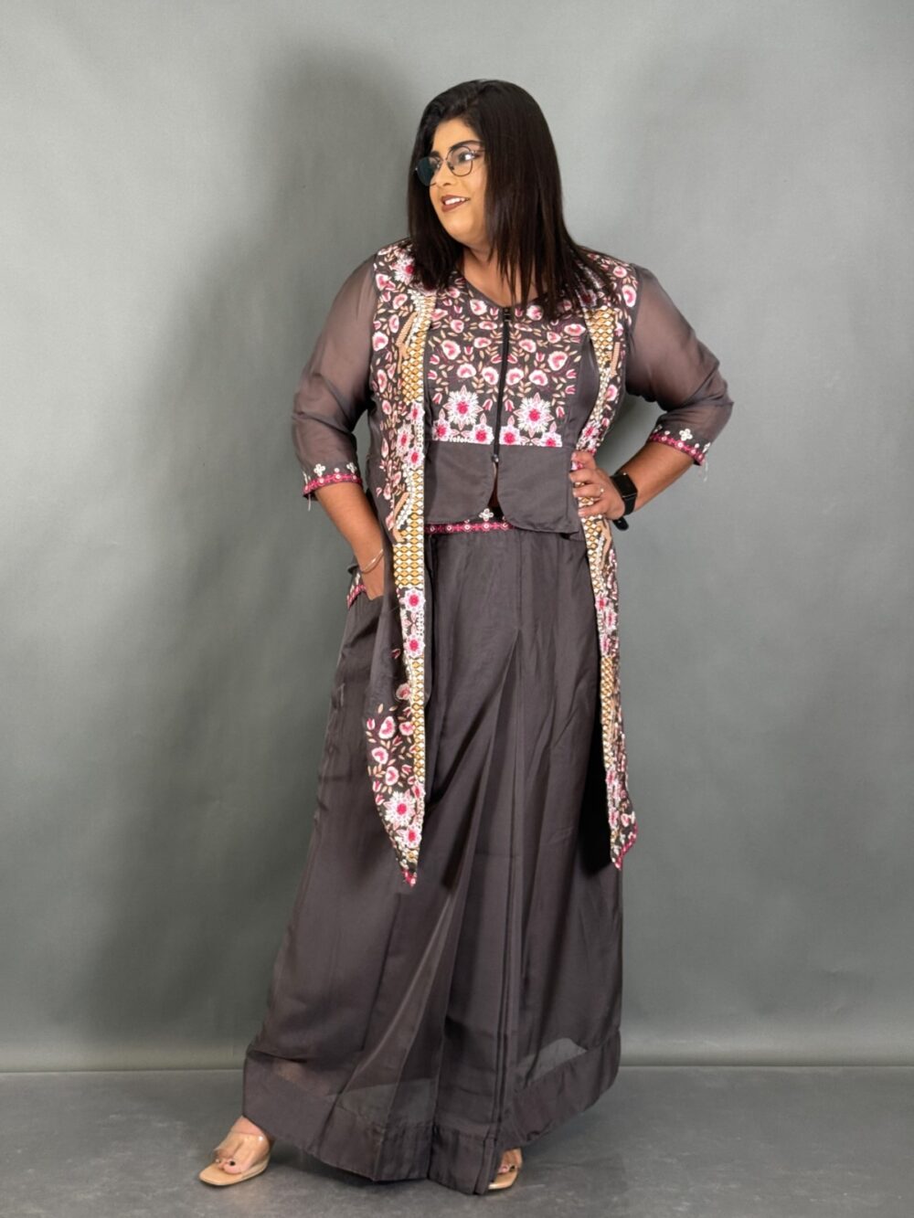 Steel Radiance Plus Size Embroidered Organza Set - Image 3