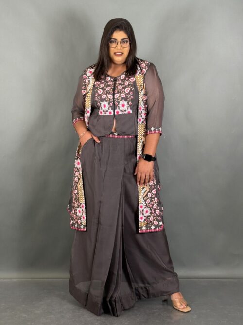 Steel Radiance Plus Size Embroidered Organza Set