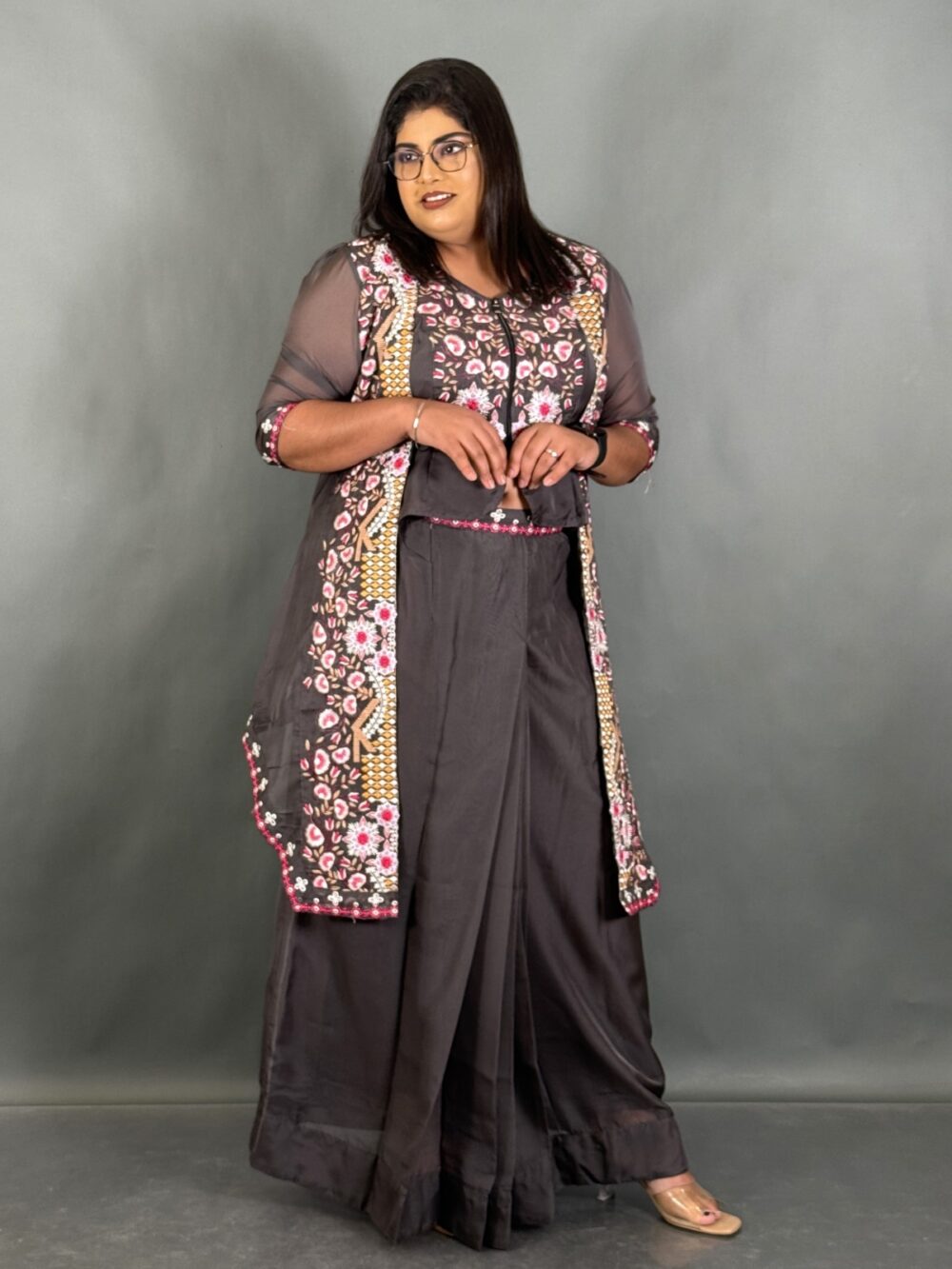 Steel Radiance Plus Size Embroidered Organza Set - Image 4