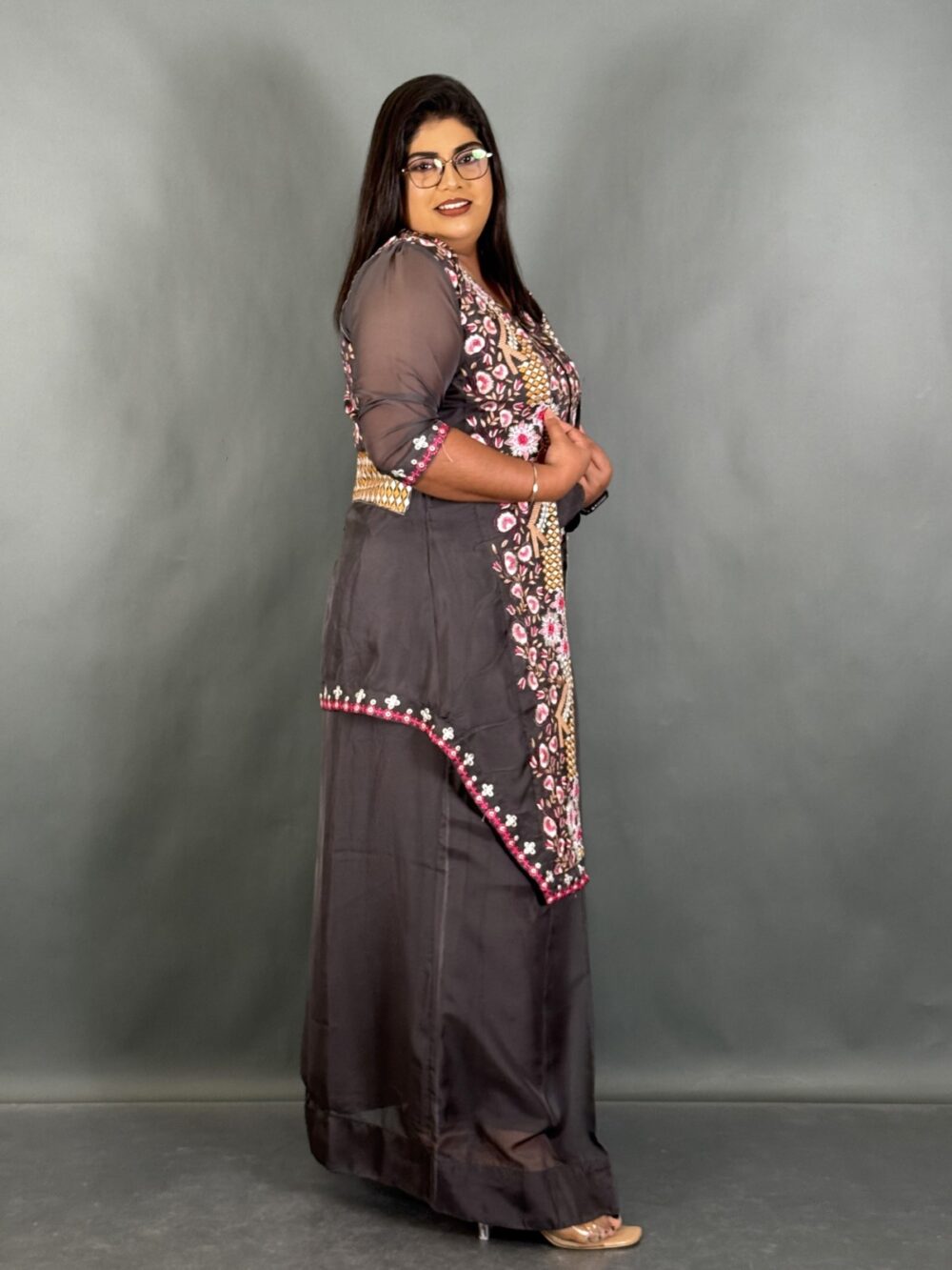Steel Radiance Plus Size Embroidered Organza Set - Image 5