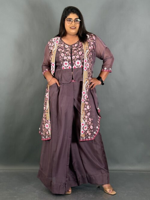Curvy Bloom Embroidered Co-Ord Set in Onion Mauve