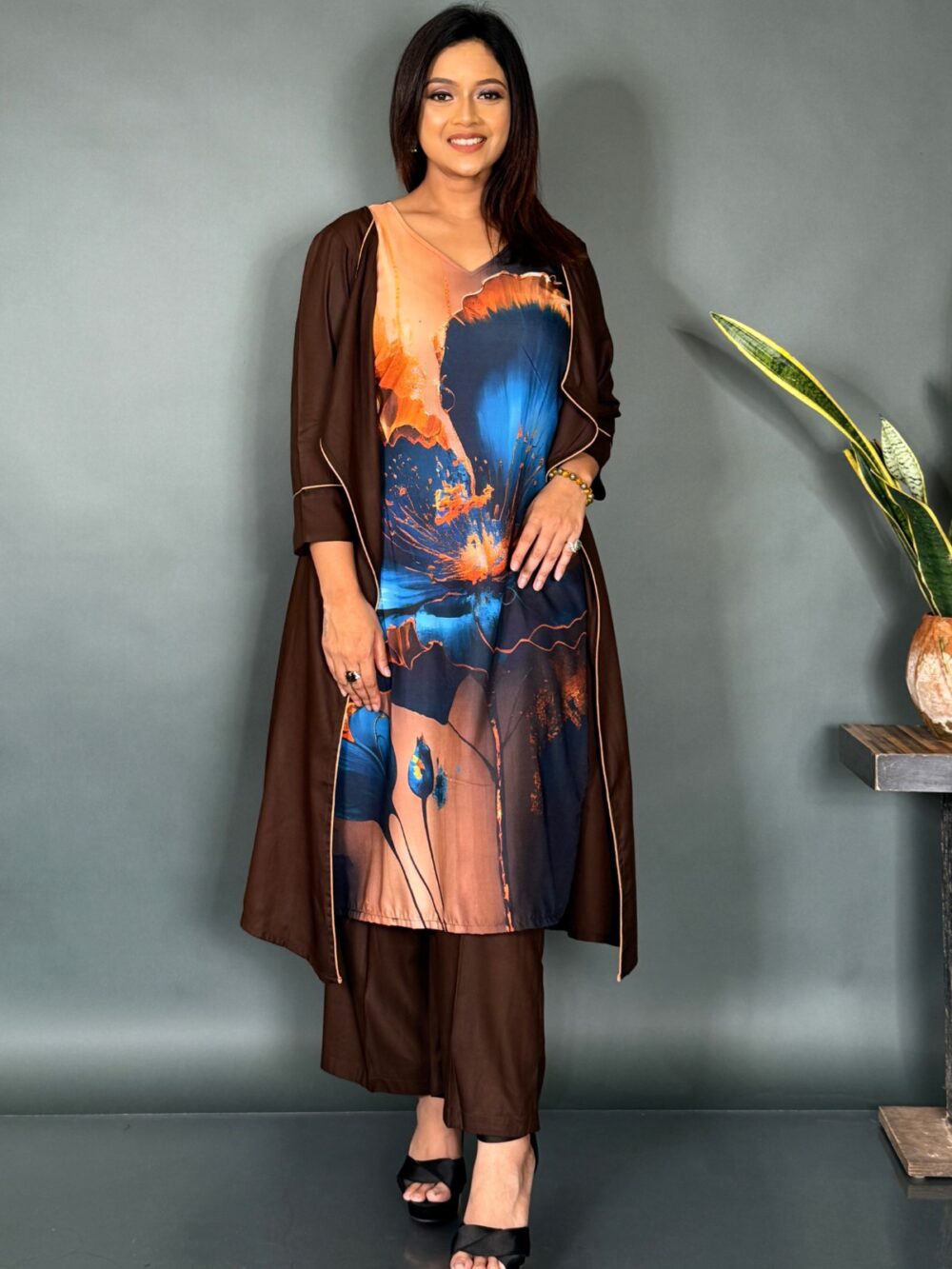 Chocolate Muslin Co-Ord Set with Canvas Print
