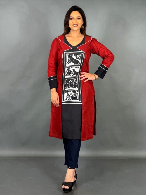 Elegance Edge Maroon & Black Corporate Cotton Kurti