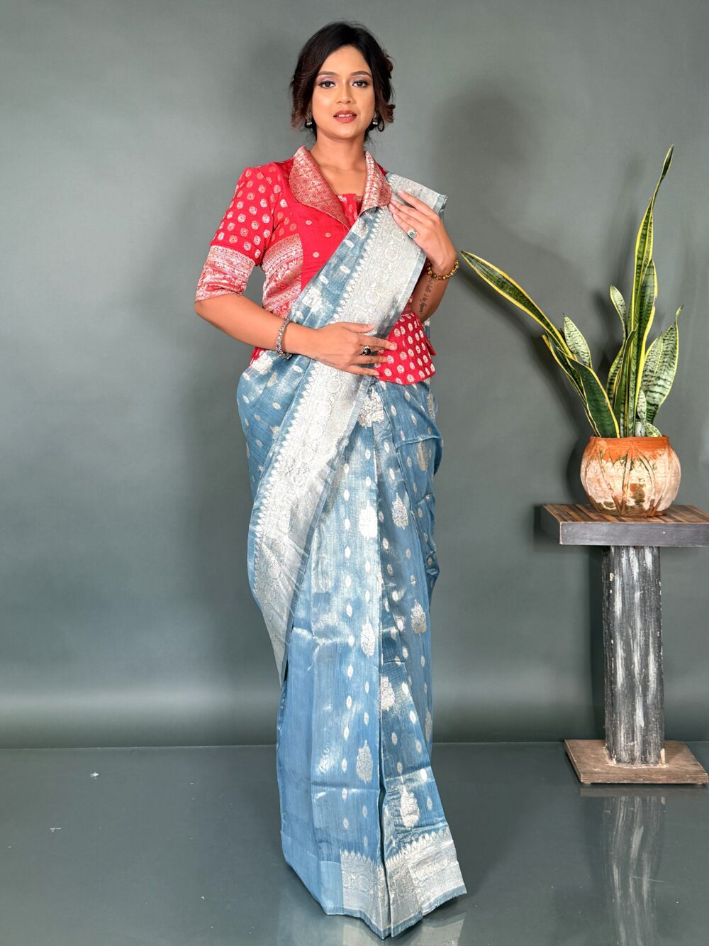Glow Up in Aqua  Ready to Wear Organza Saree - Image 6