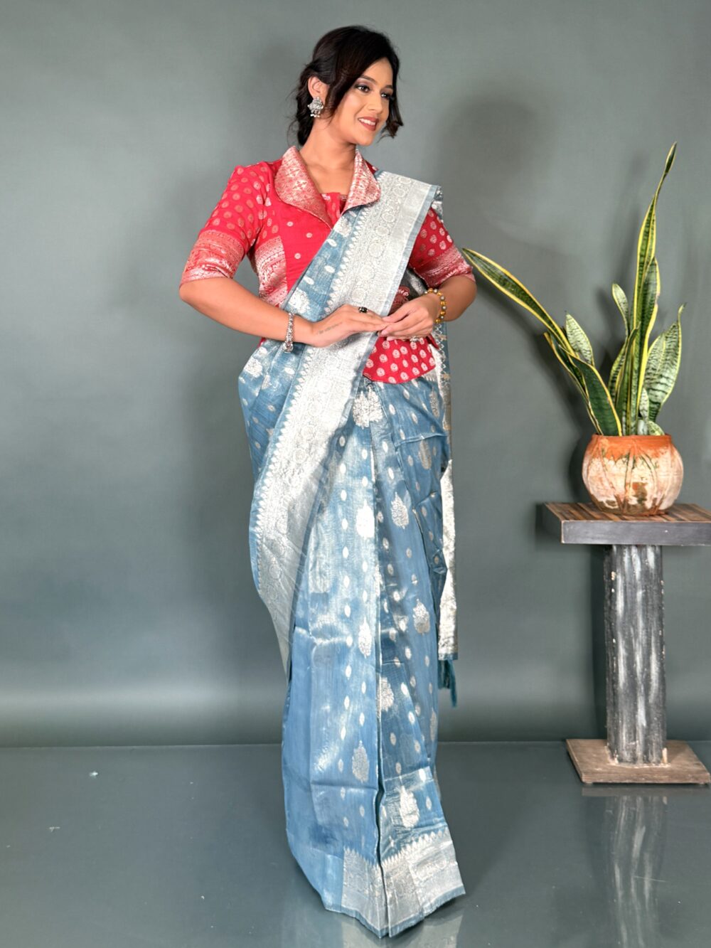 Glow Up in Aqua  Ready to Wear Organza Saree - Image 5