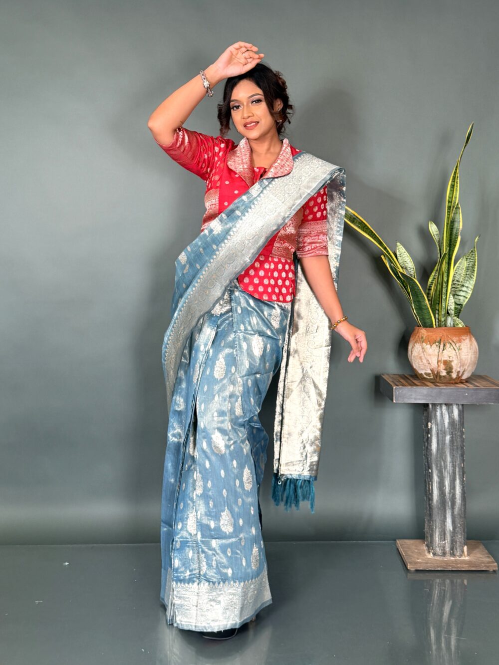 Glow Up in Aqua  Ready to Wear Organza Saree - Image 4
