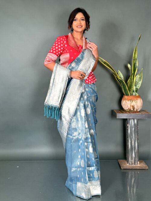 Glow Up in Aqua  Ready to Wear Organza Saree