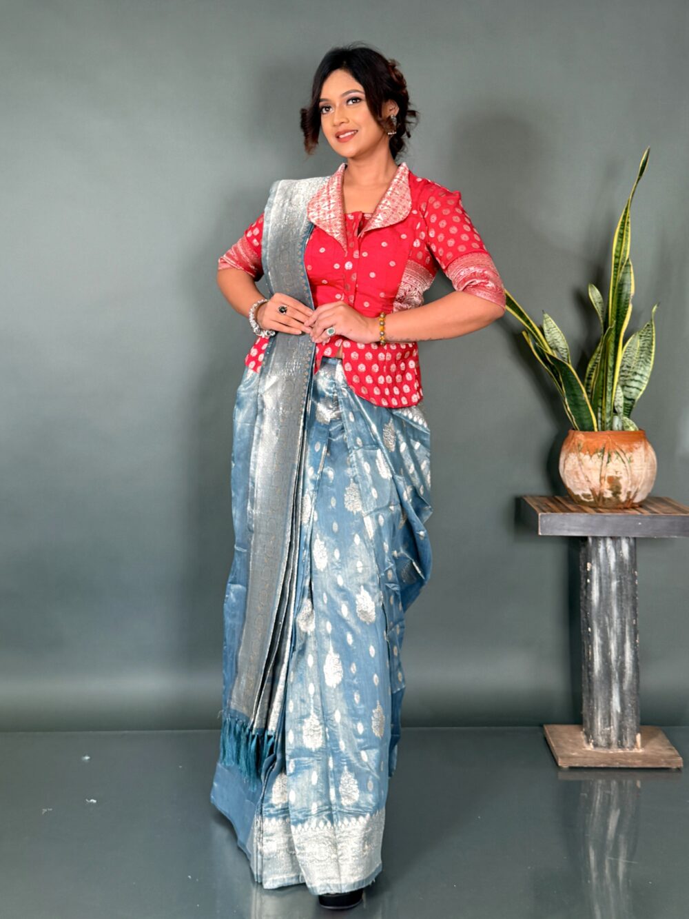 Glow Up in Aqua  Ready to Wear Organza Saree - Image 3