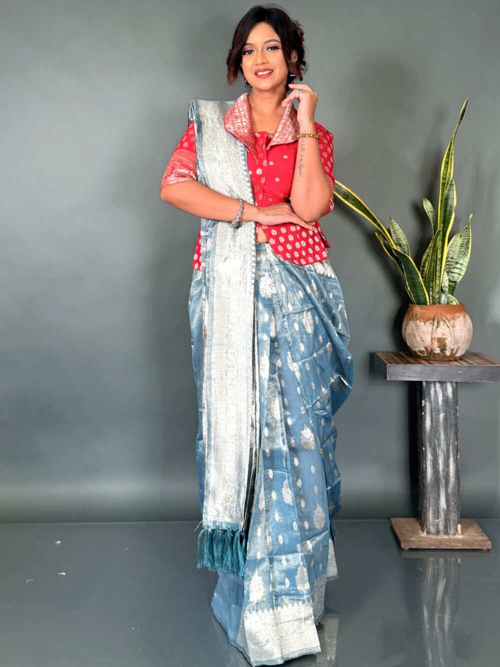 Glow Up in Aqua  Ready to Wear Organza Saree - Image 2