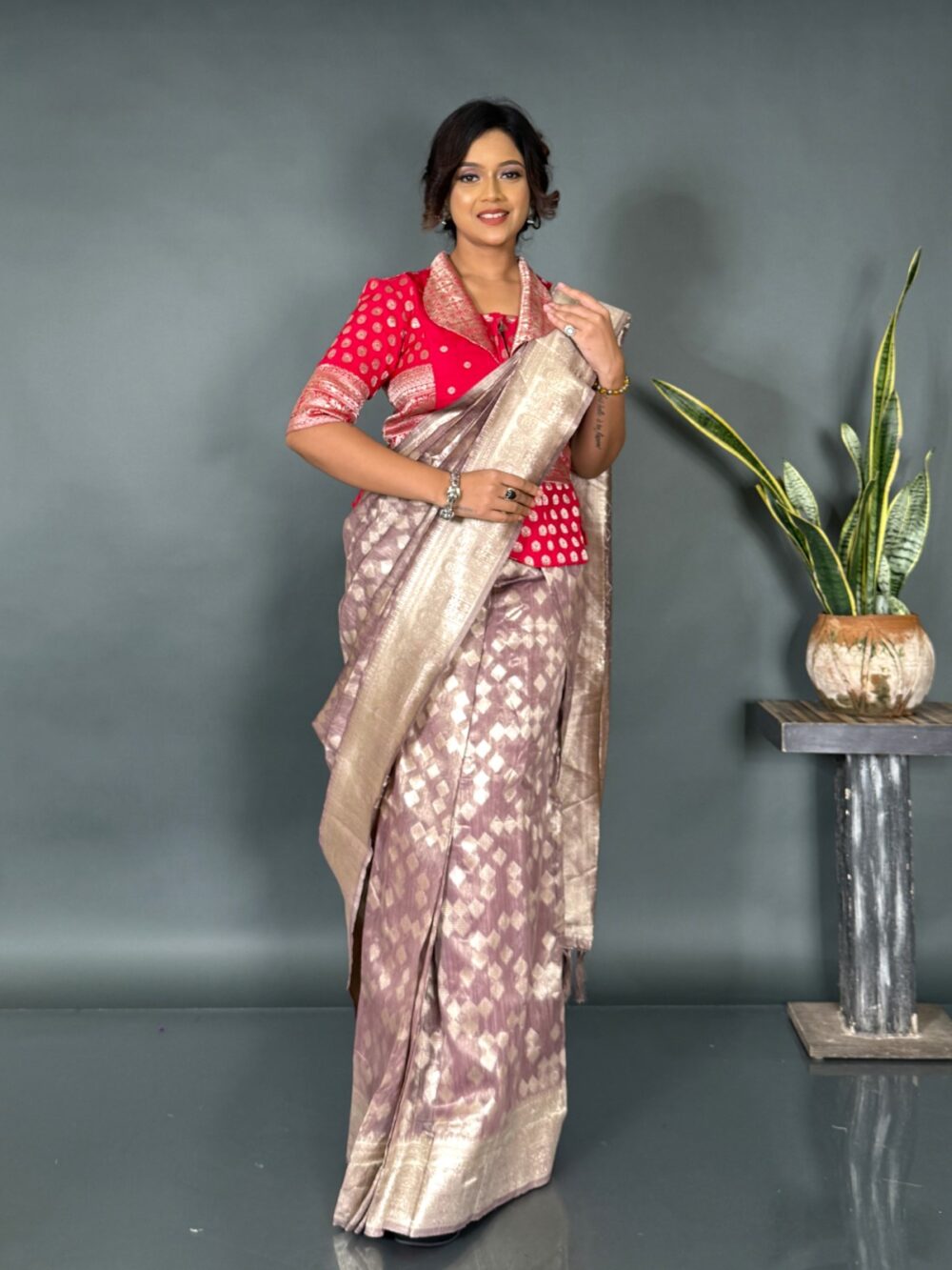 Chic in Coffee  Light Organza Banarasi Ready Saree - Image 3