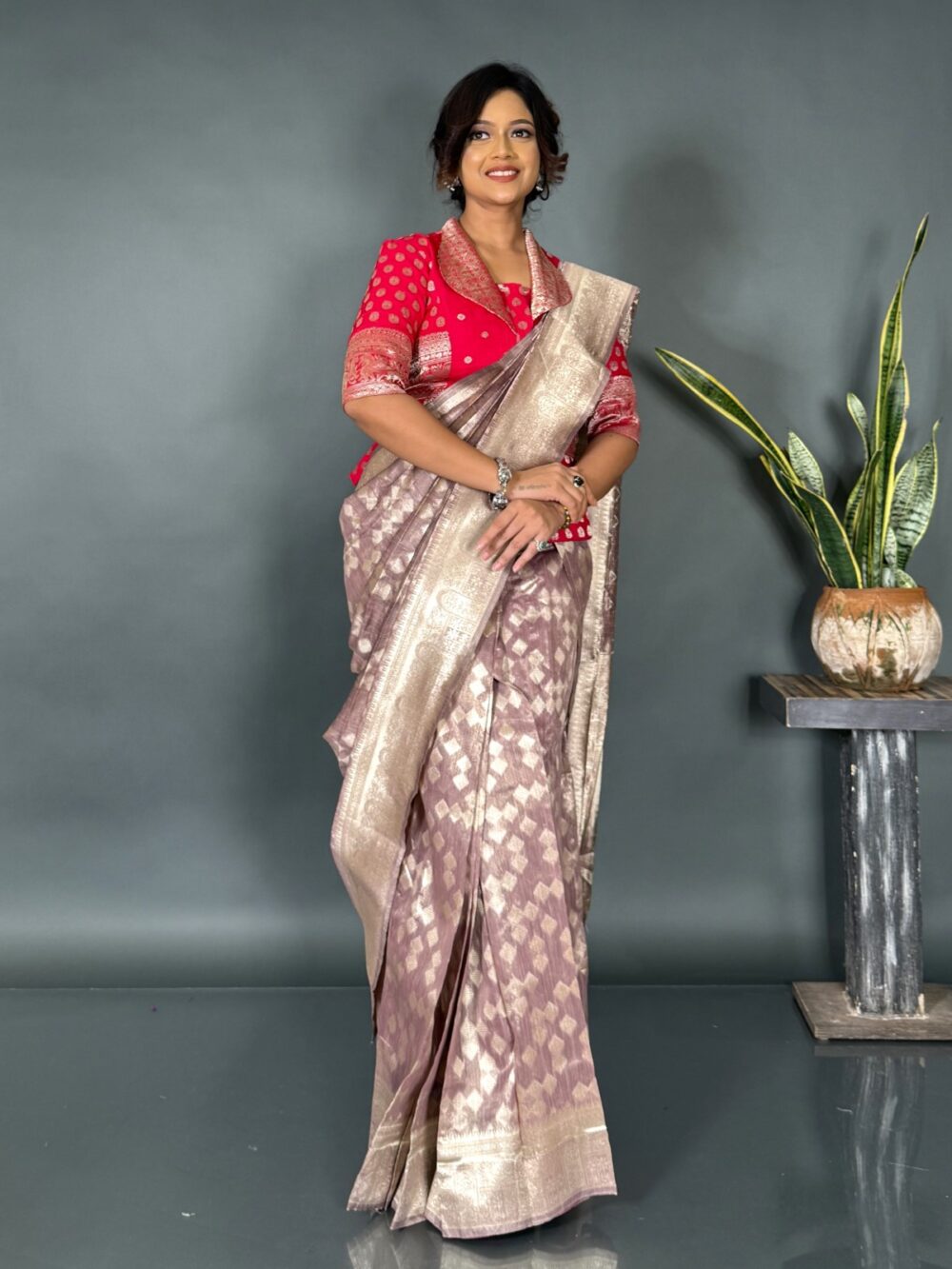 Chic in Coffee  Light Organza Banarasi Ready Saree - Image 8