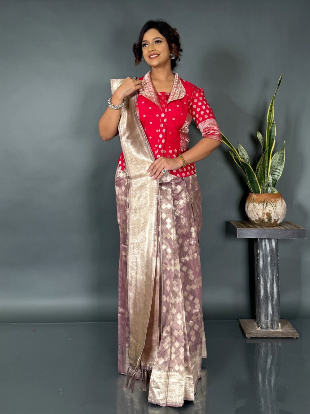 Chic in Coffee  Light Organza Banarasi Ready Saree - Image 7