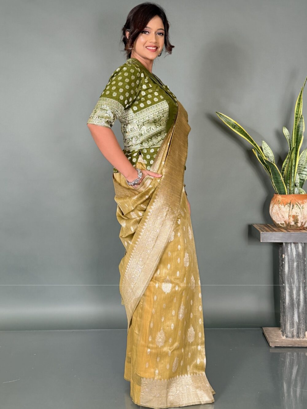Soft Glam in Mustard Organza Ready-to-Wear Saree - Image 2
