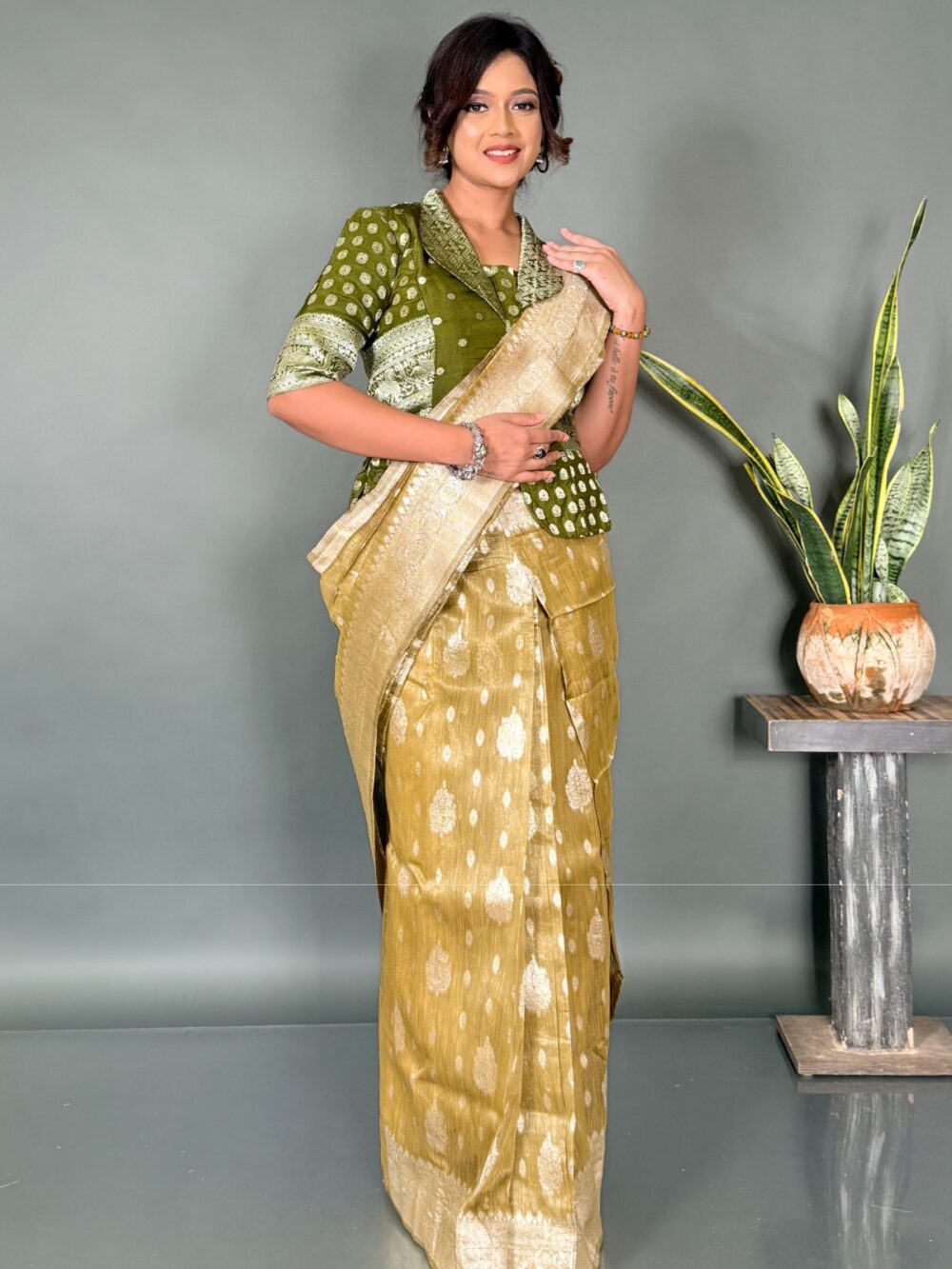 Soft Glam in Mustard Organza Ready-to-Wear Saree