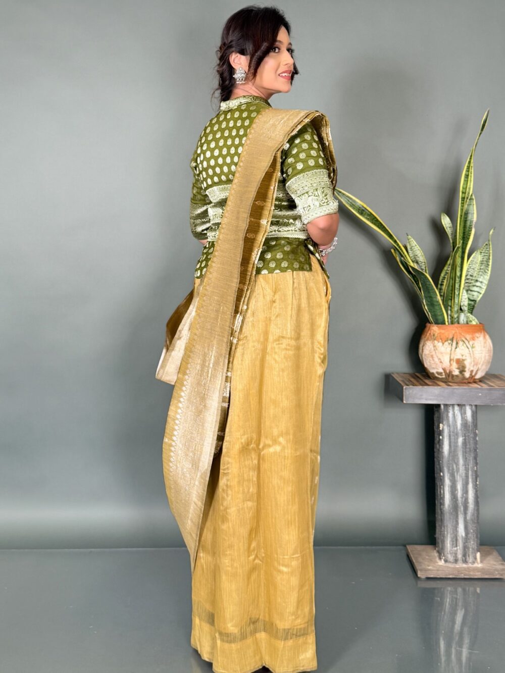 Soft Glam in Mustard Organza Ready-to-Wear Saree - Image 4