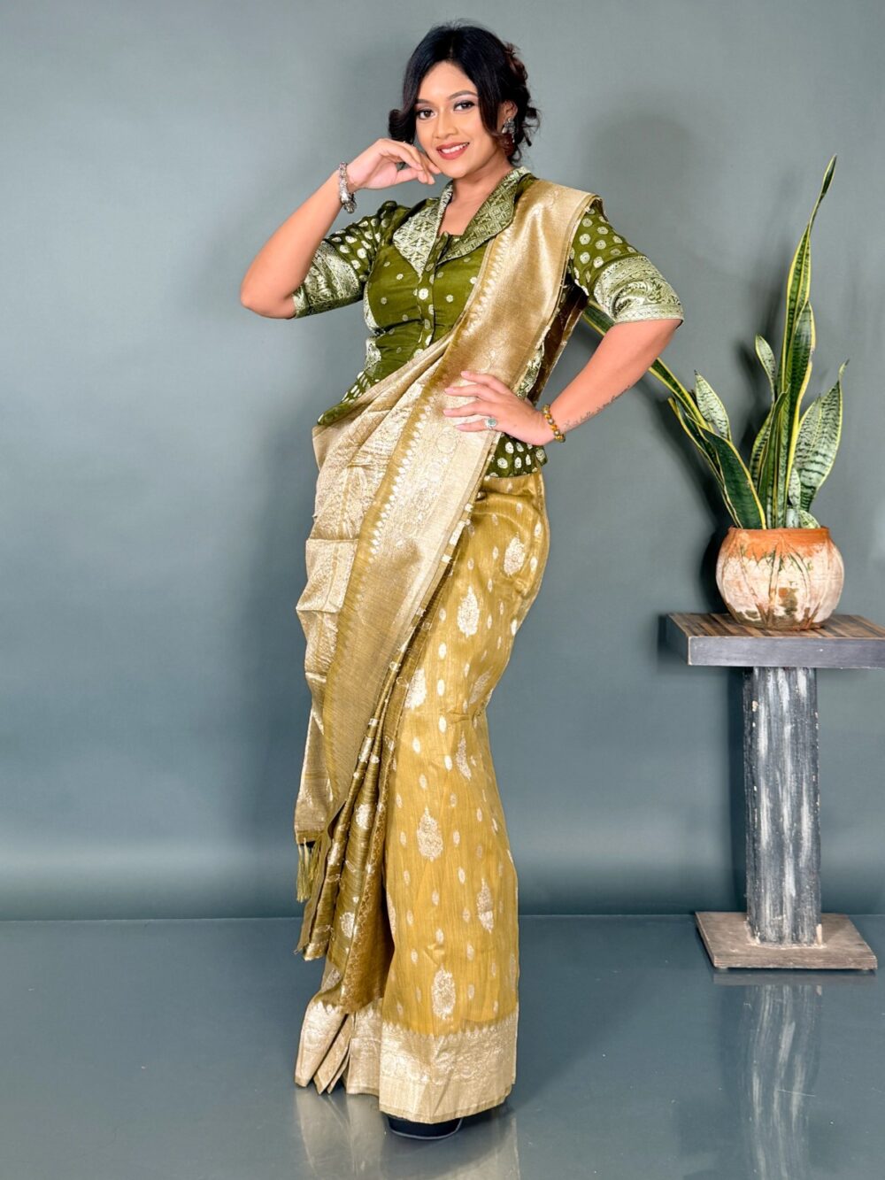 Soft Glam in Mustard Organza Ready-to-Wear Saree - Image 5