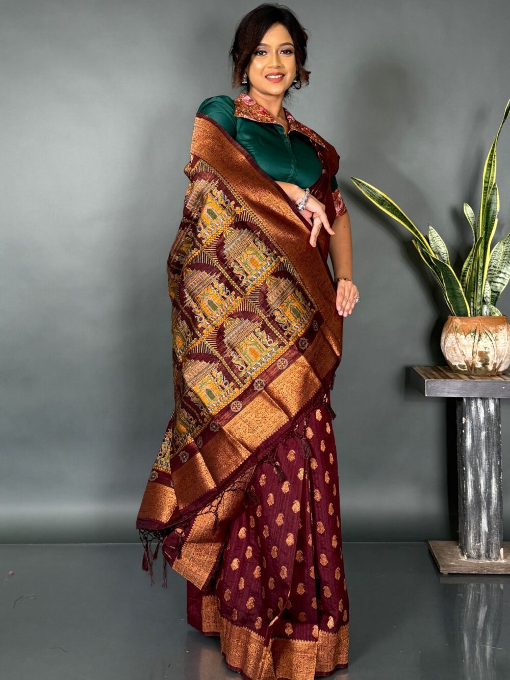 Royal Cocoa – Luxe Benarasi Ready-to-Wear Saree - Image 3
