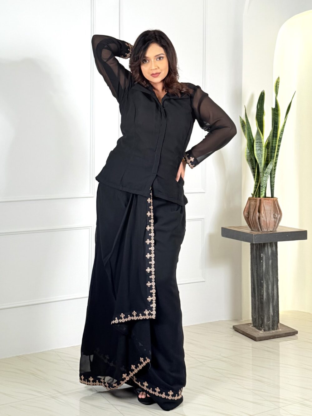 Midnight Charm Black & Grey Partywear Set - Image 5