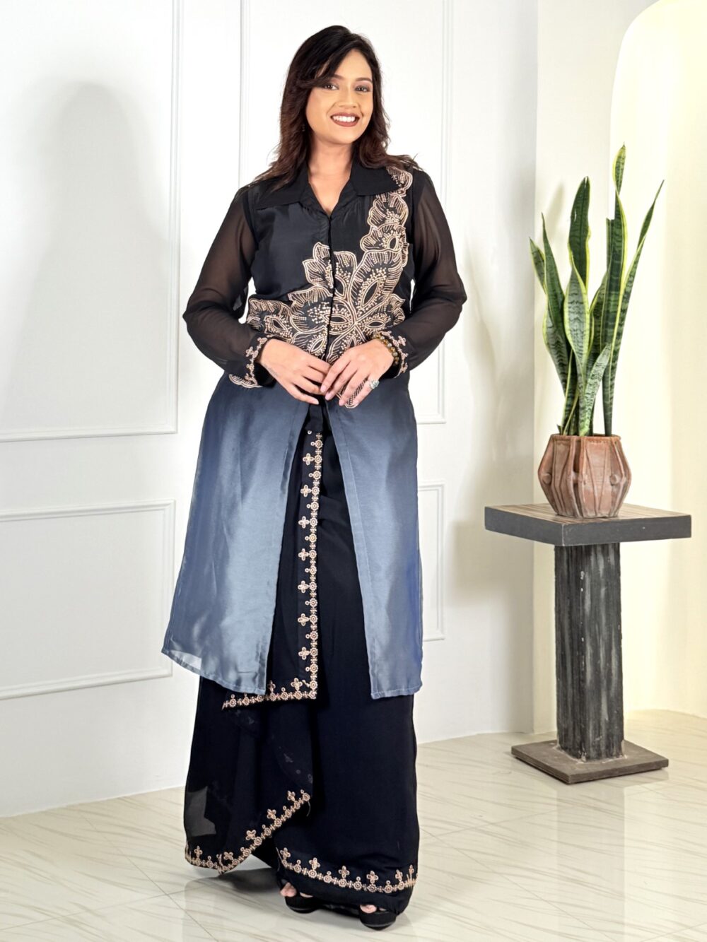 Midnight Charm Black & Grey Partywear Set - Image 2