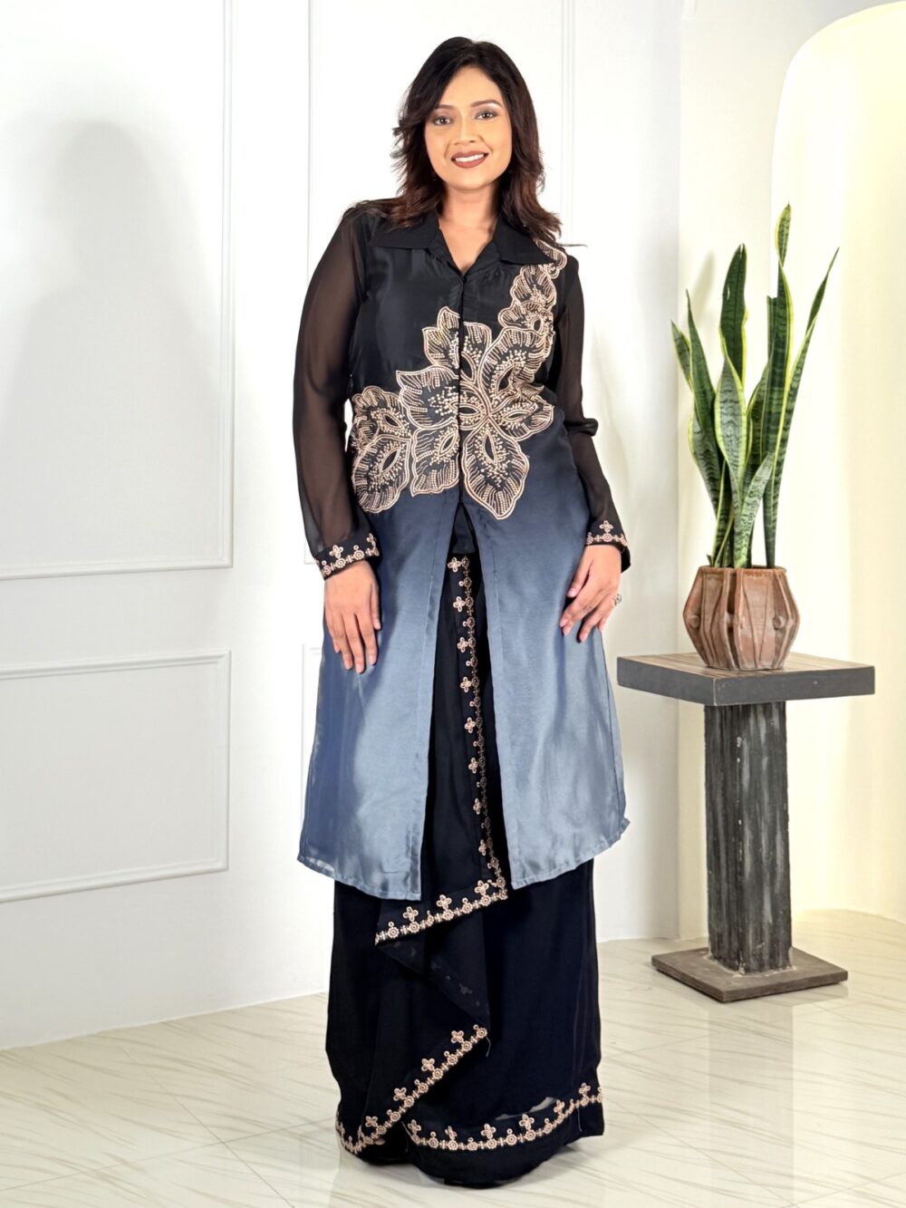 Midnight Charm Black & Grey Partywear Set