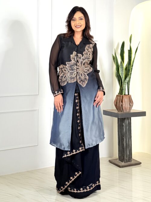 Midnight Charm Black & Grey Partywear Set