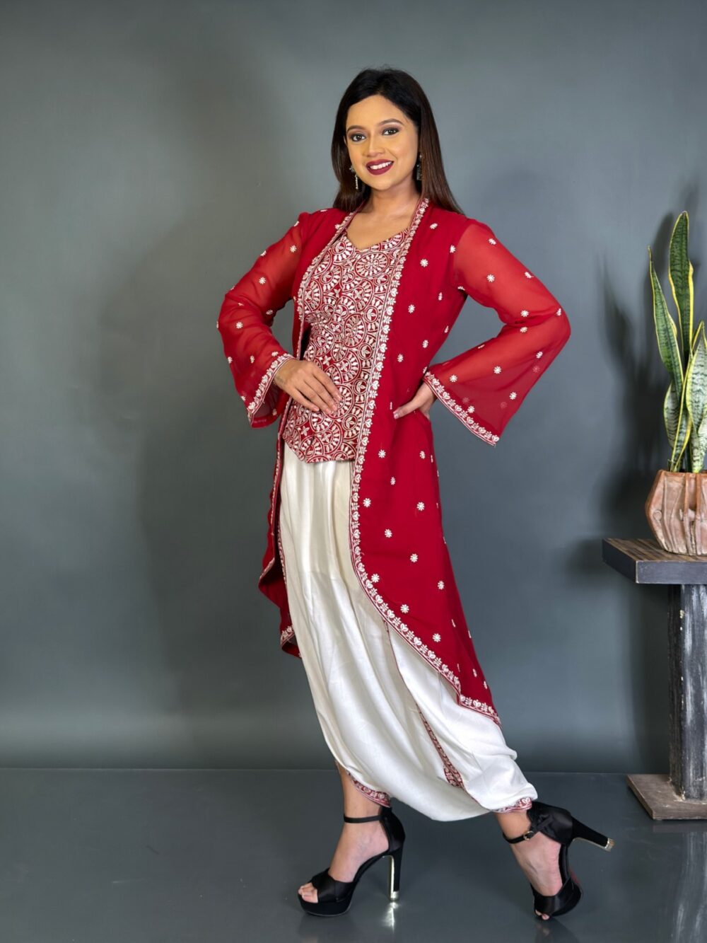 BohoBloom Maroon Fusion Set with Embroidery Elegance - Image 2