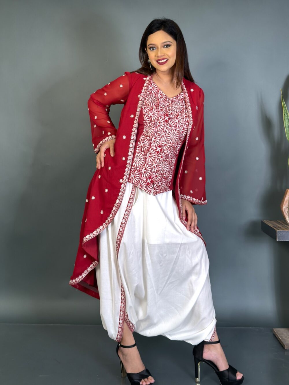 BohoBloom Maroon Fusion Set with Embroidery Elegance - Image 3