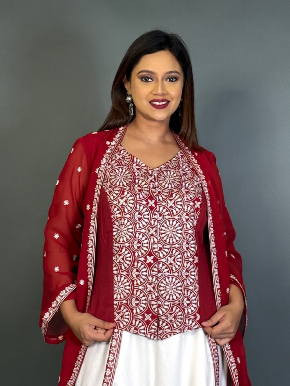 BohoBloom Maroon Fusion Set with Embroidery Elegance - Image 5