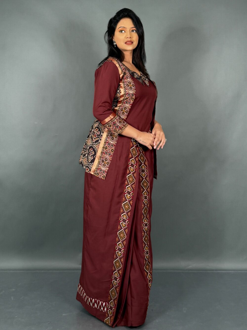 Chanderi Charm Maroon Fusion Wear Set - Image 5