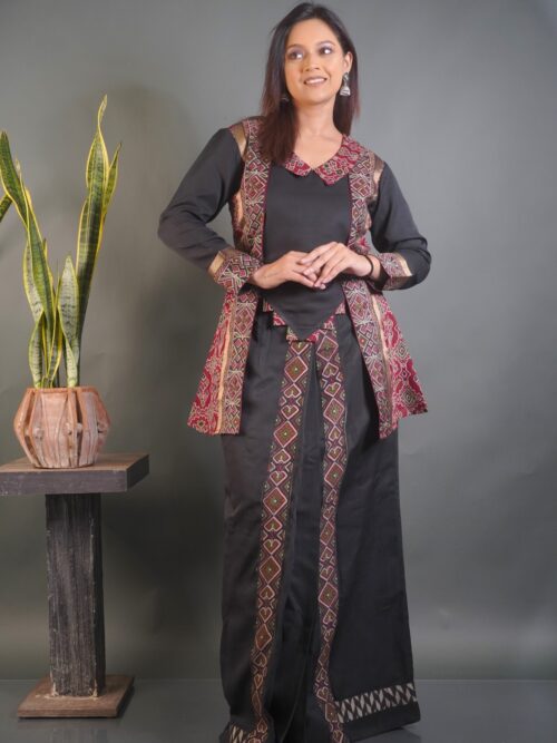 Plus Size Black Chanderi Muslin Silk Fusion Set