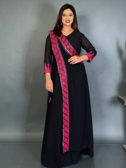 Royal Noir Pink Embroidered Fusion Gown Set