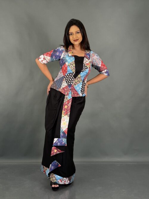 Vivid Grace Plus Printed Fusion Set with Dhoti Skirt