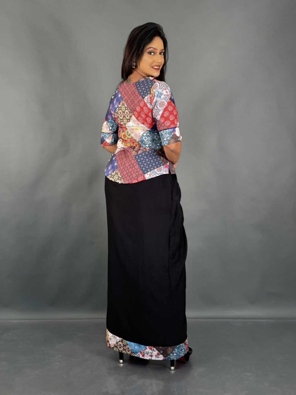 Vivid Grace Plus Printed Fusion Set with Dhoti Skirt - Image 4