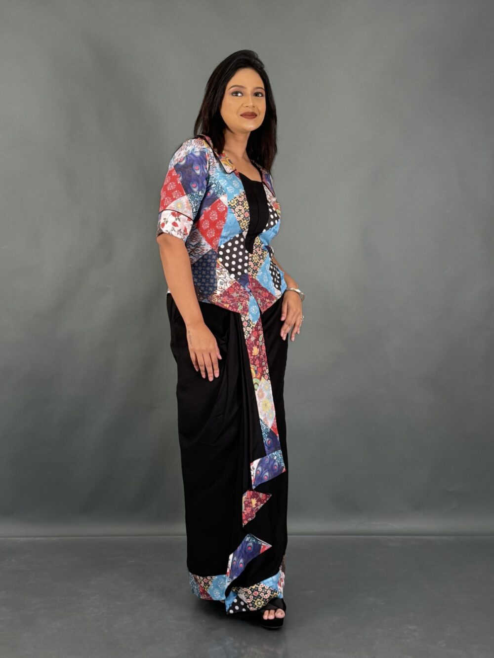 Vivid Grace Plus Printed Fusion Set with Dhoti Skirt - Image 3