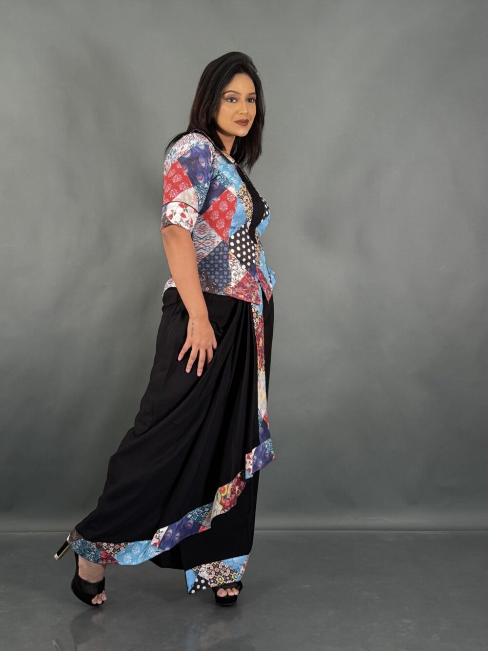 Vivid Grace Plus Printed Fusion Set with Dhoti Skirt - Image 2