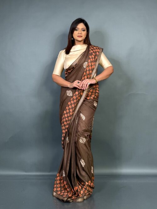 Sunset Ember Coffee & Orange Tussar  Saree
