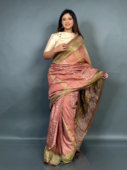 Earth Elegance Tussar Saree in Coffee & Onion Hues