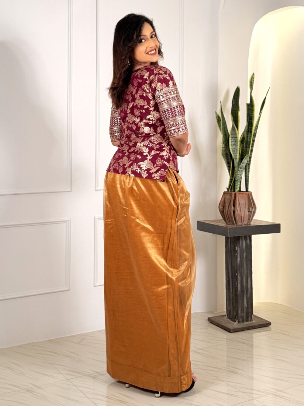 Regal Wine Benarasi Plus-Size Embroidered Blouse - Image 3
