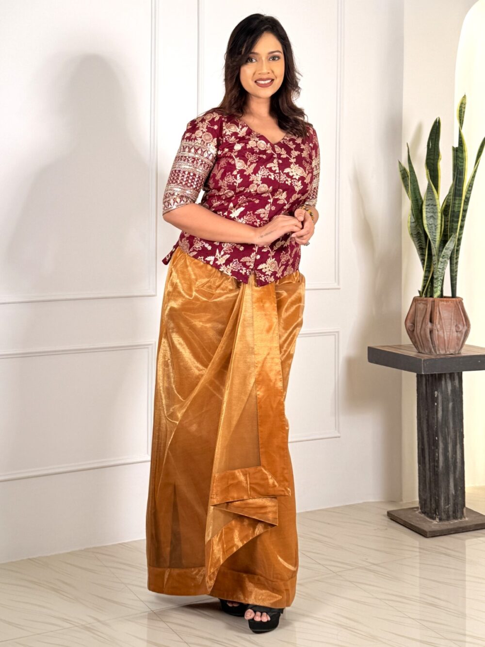 Regal Wine Benarasi Plus-Size Embroidered Blouse - Image 2