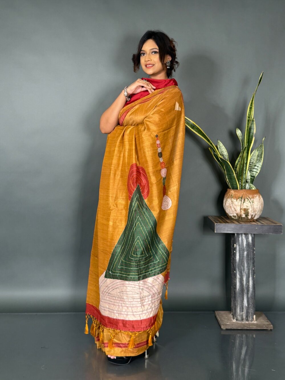 Mustard Yellow Ready-to-Wear Saree - Image 2
