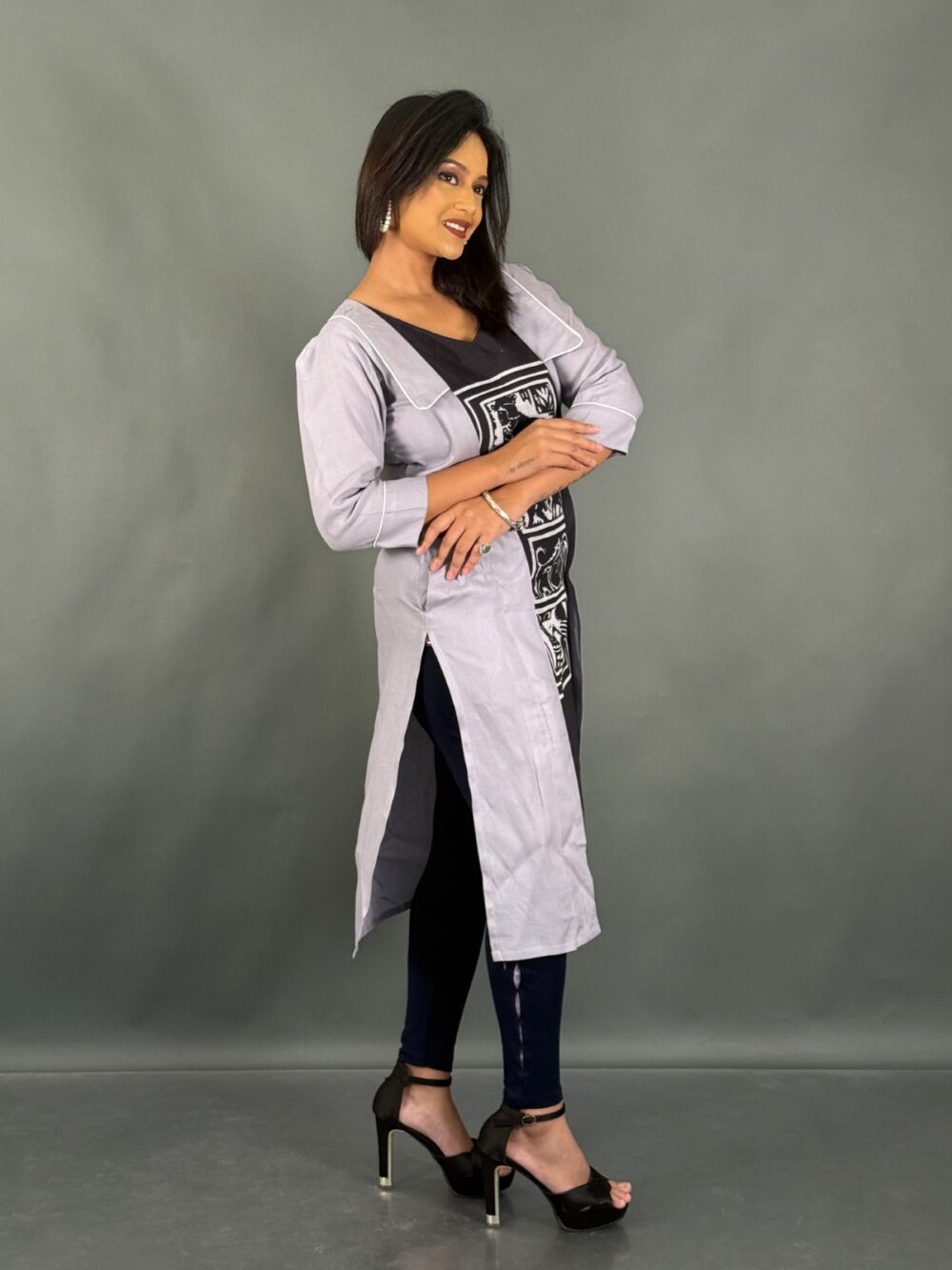 Cement Mist Khadi-Linen Kurti - Image 4