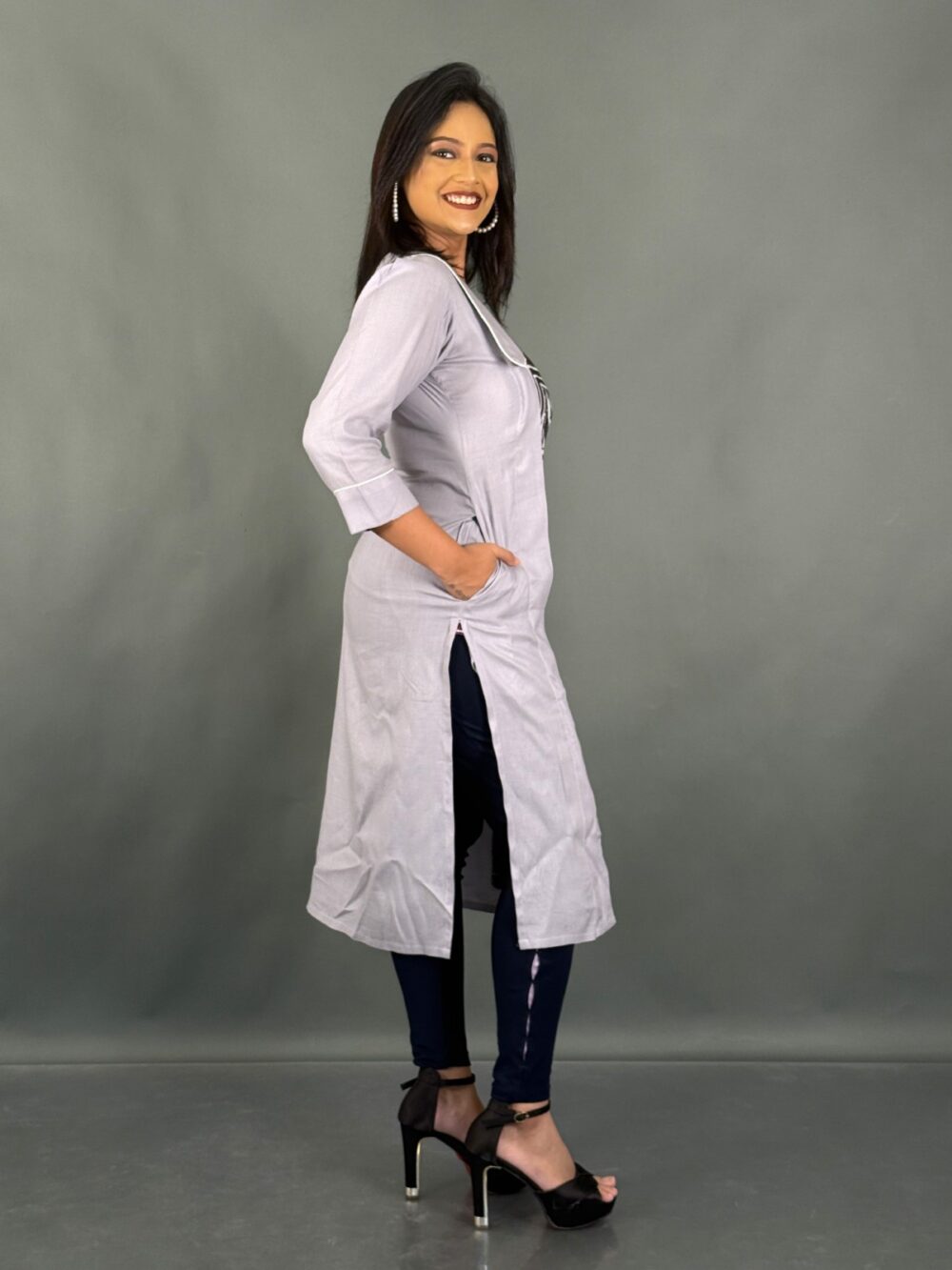 Cement Mist Khadi-Linen Kurti - Image 2