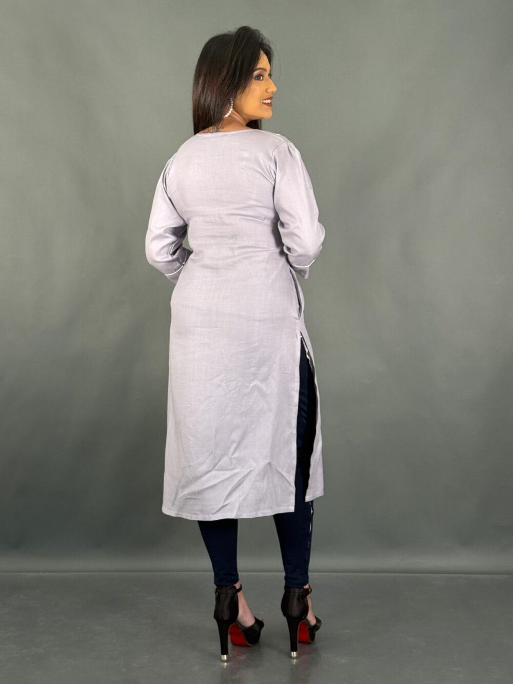 Cement Mist Khadi-Linen Kurti - Image 3