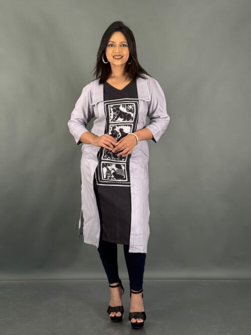 Cement Mist Khadi-Linen Kurti