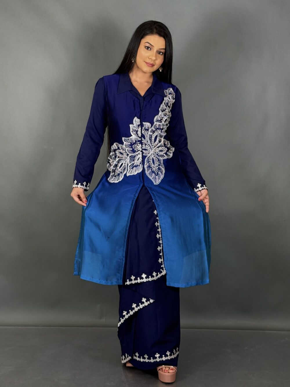 Celestial Charm Navy Fusion Skirt Set