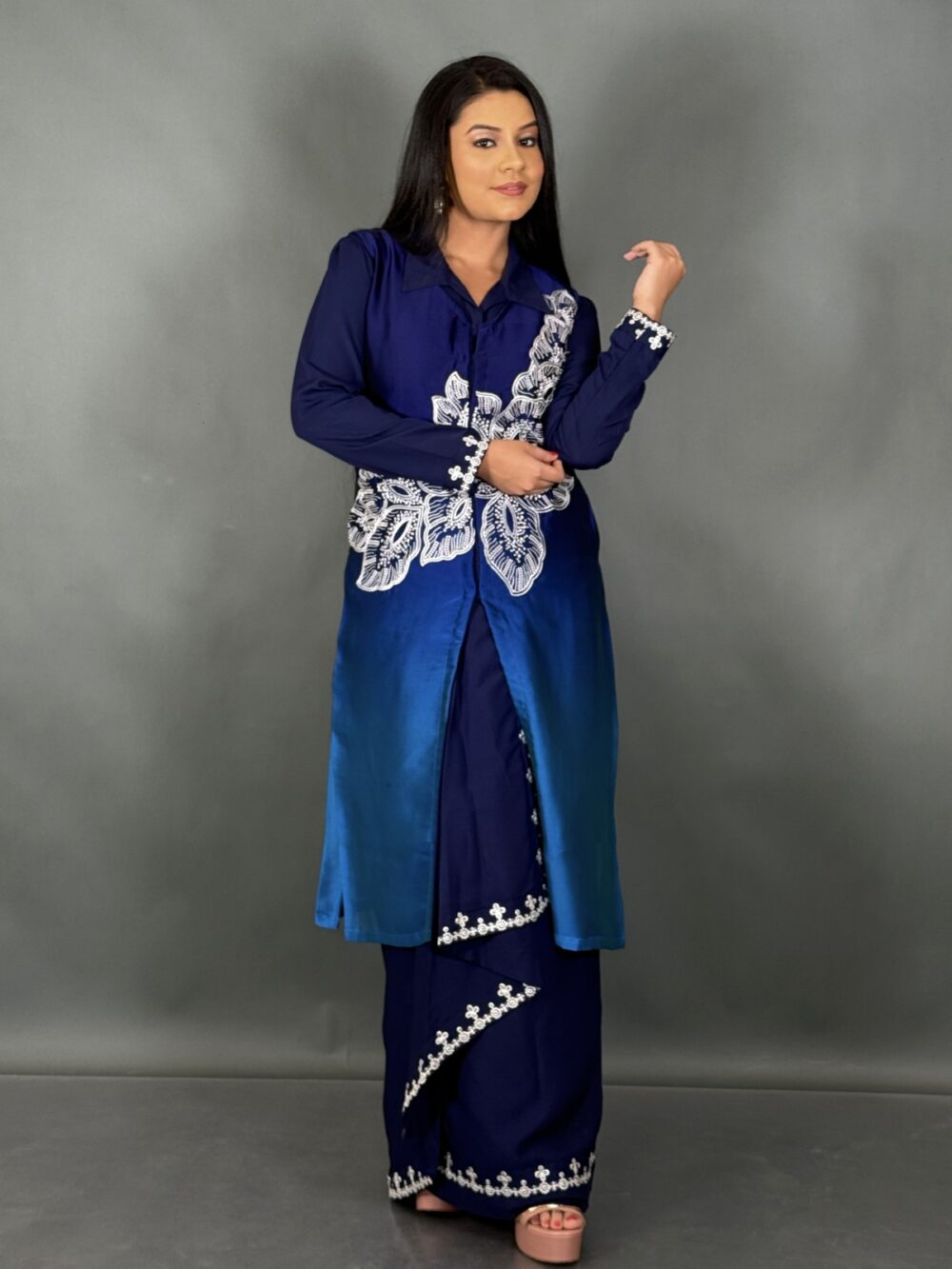 Celestial Charm Navy Fusion Skirt Set - Image 3
