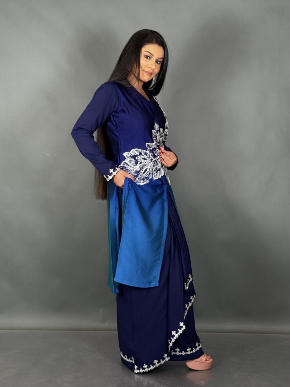 Celestial Charm Navy Fusion Skirt Set - Image 6