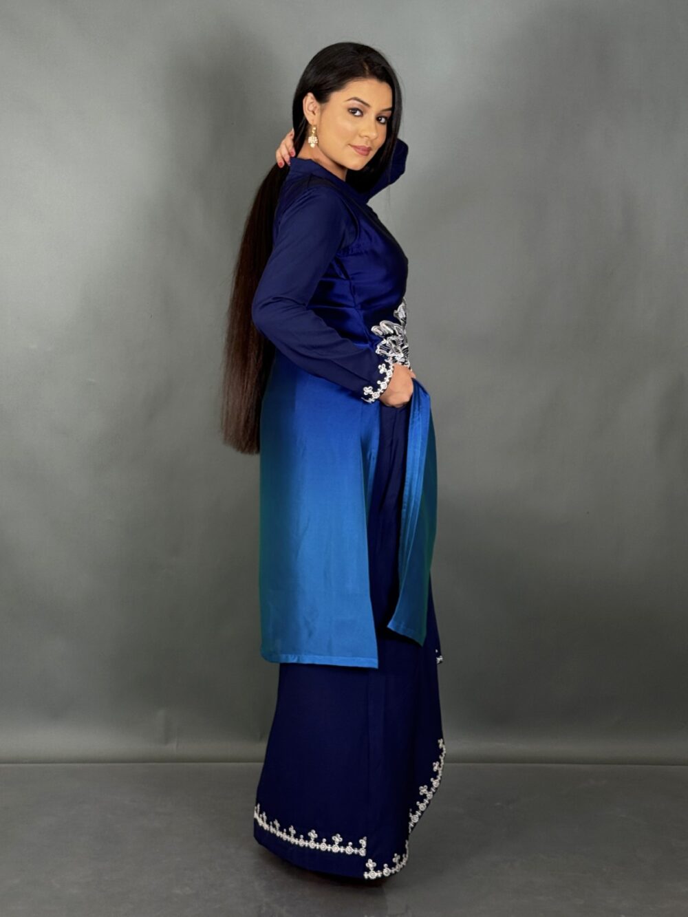 Celestial Charm Navy Fusion Skirt Set - Image 4